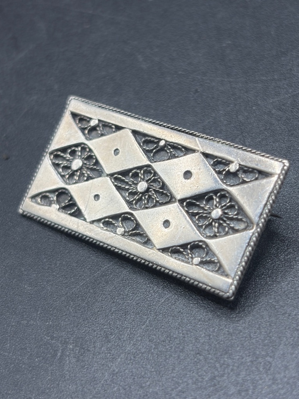 Vintage Israel Sterling Silver Signed Geometric Artisan Brooch Pin Jewelry